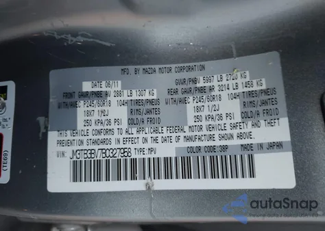 2011 Mazda Cx-9 Sport from USA, damaged, VIN JM3TB3BV7B0327958